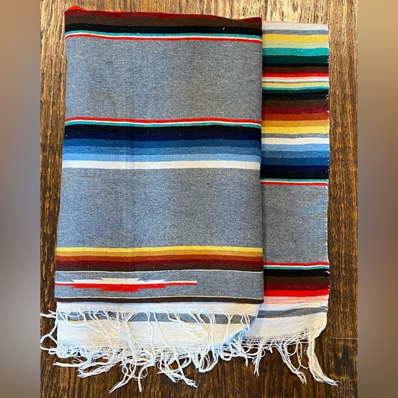 Vintage Serape Blanket Throw Woven Saltillo Mexican Style with Fringe
